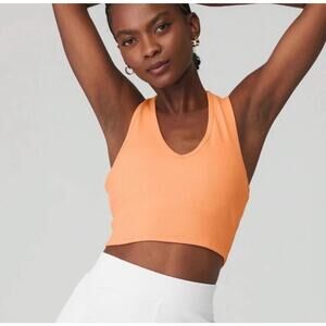 Alo Yoga Goddess Ribbed Cropped Workout Tank Coral Orange Women's Size M